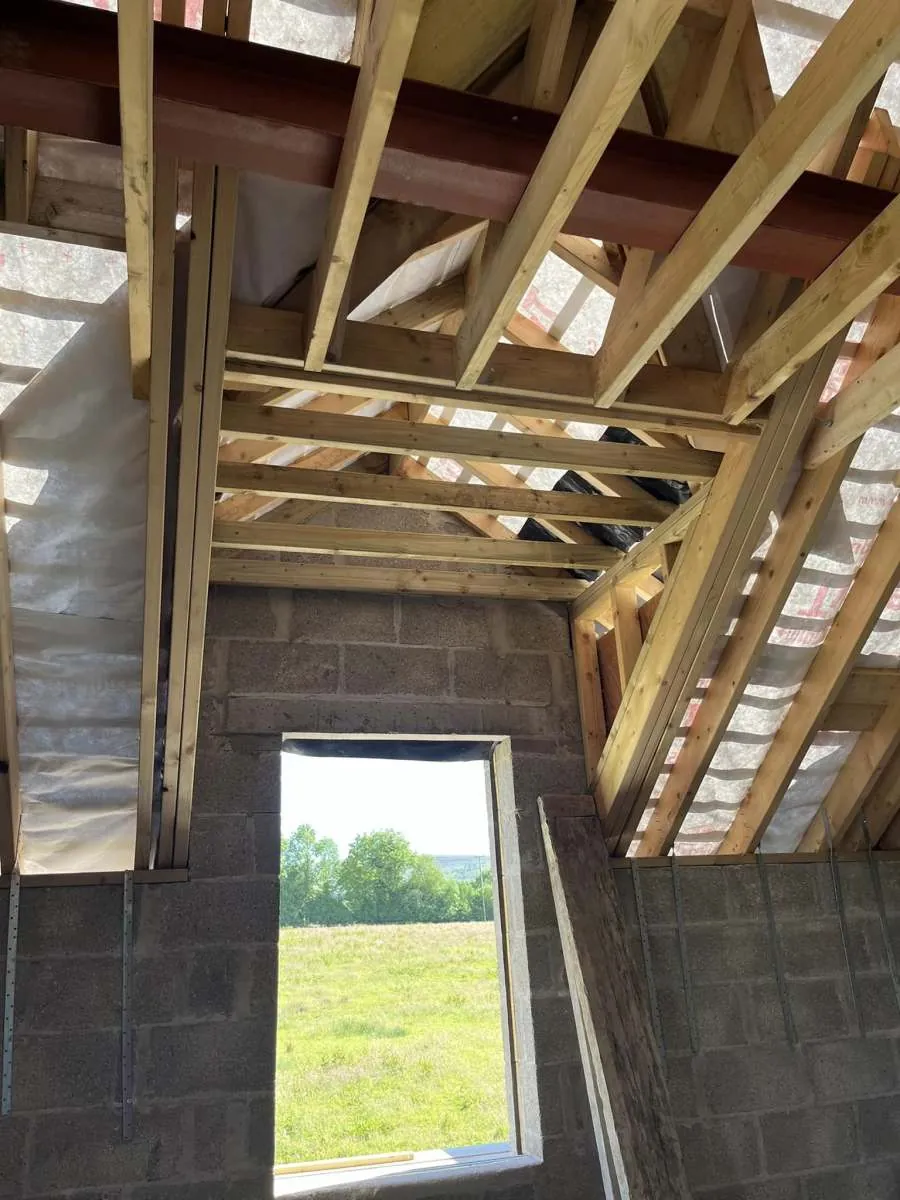 Timber window reveal and frame detail during construction