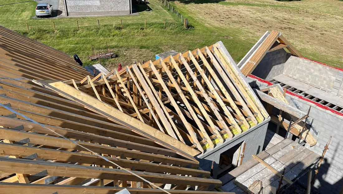 New timber rafters and roof structure during construction