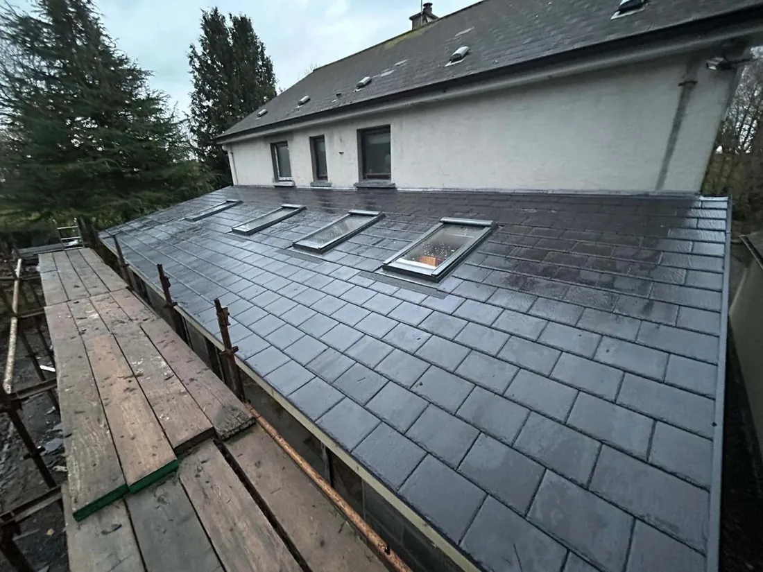 Lead valley and slate roof detail with Velux window